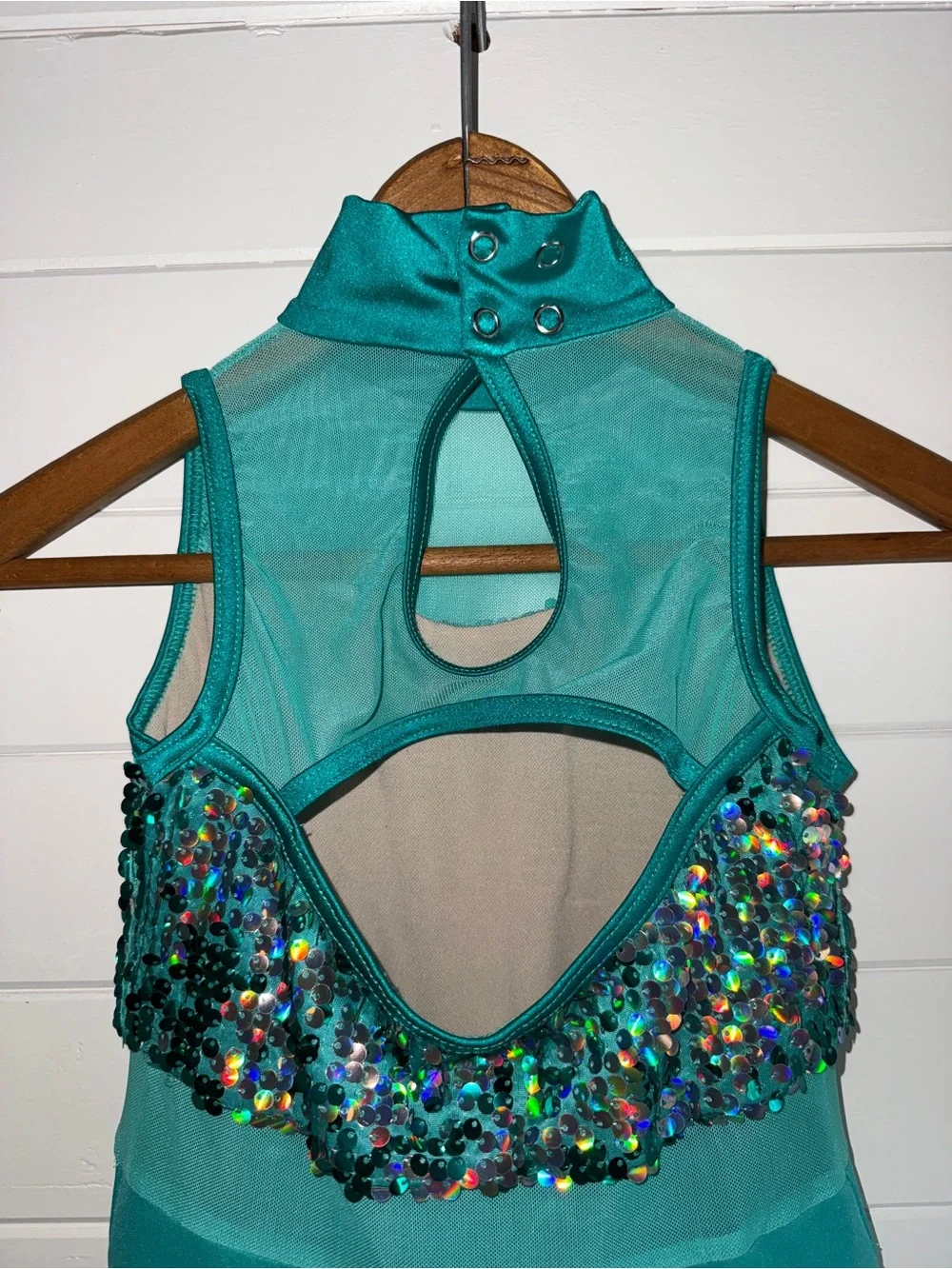 Weissman Teal Sequin Dance Dress for Girls Spandex w Built in Underwear